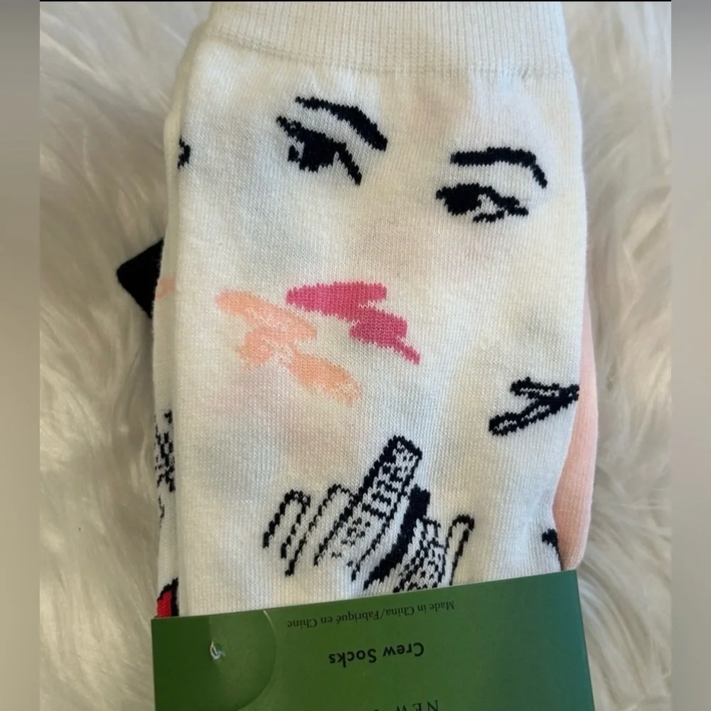 Kate Spade New York 3 Pair Crew Socks Gift Set NWT Pink Black White Novelty